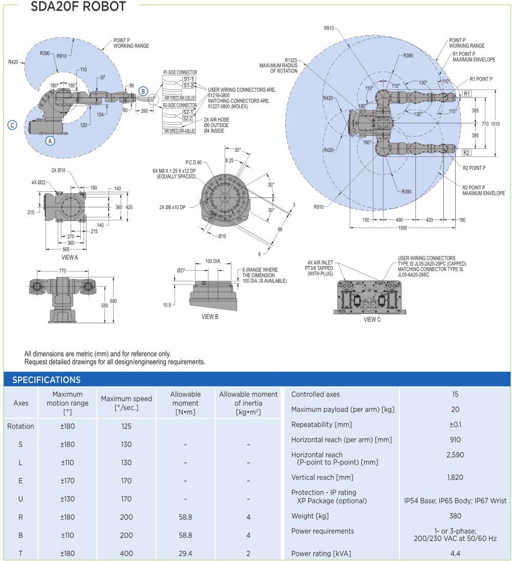 SDA20F robot spec diagram