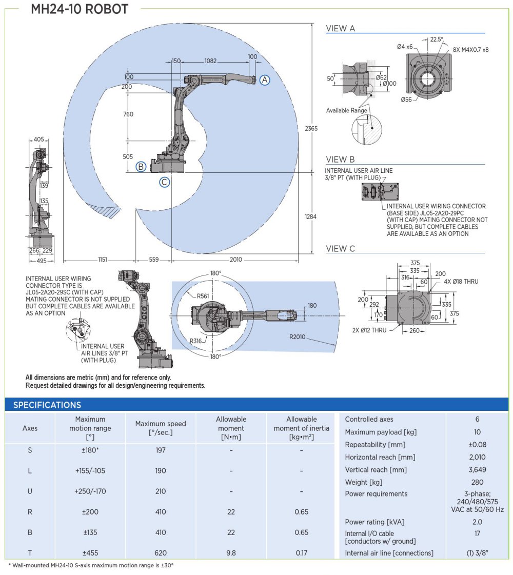 MH24-10 robot spec diagram