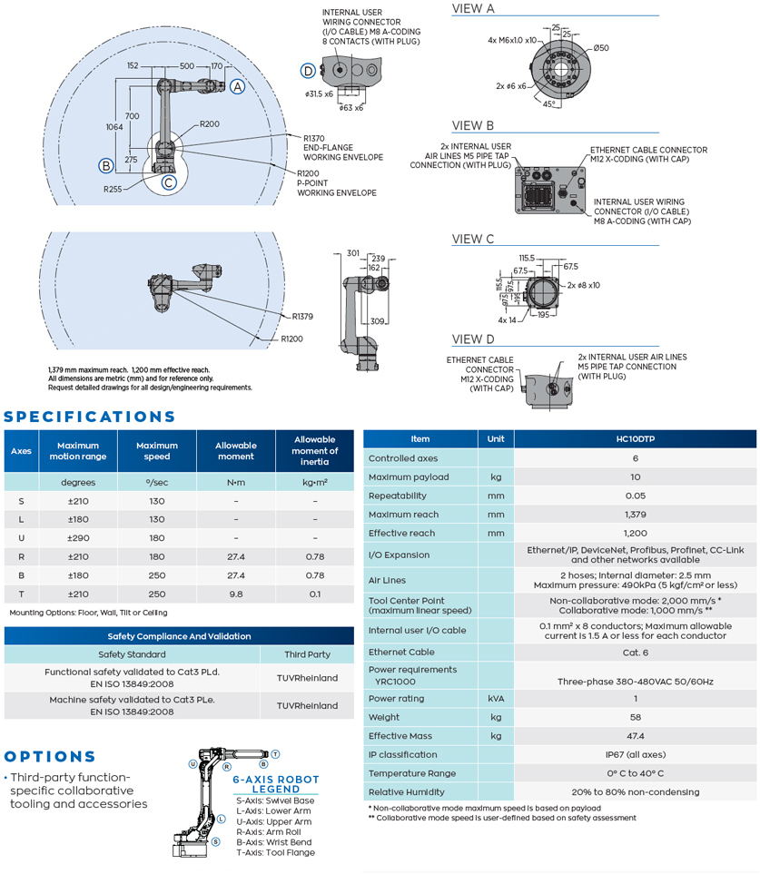 HC10XP for Welding robot spec diagram
