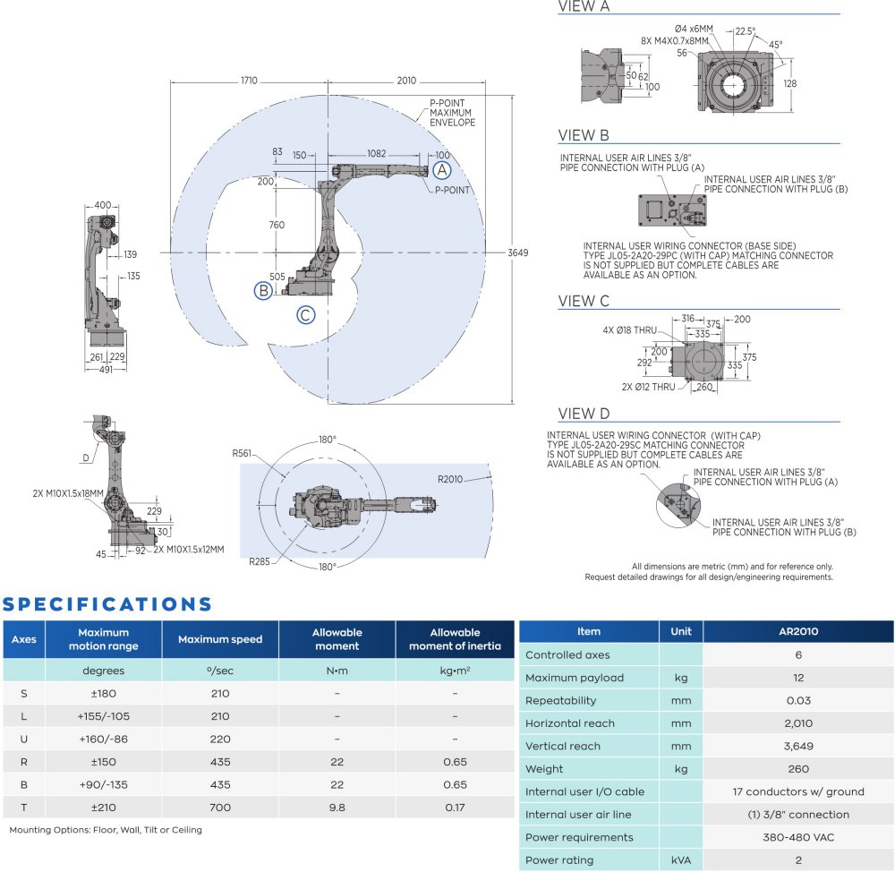 AR2010 robot spec diagram